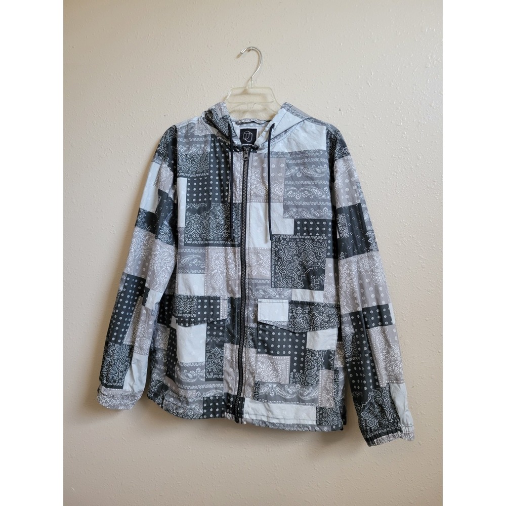 Original Use Womens Bandana Patchwork Hooded Windbreaker Jacket 100% Cotton Sz L